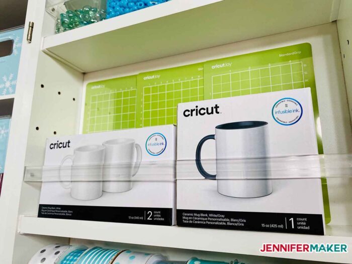 Cricut mugs organized in a DreamBox side door