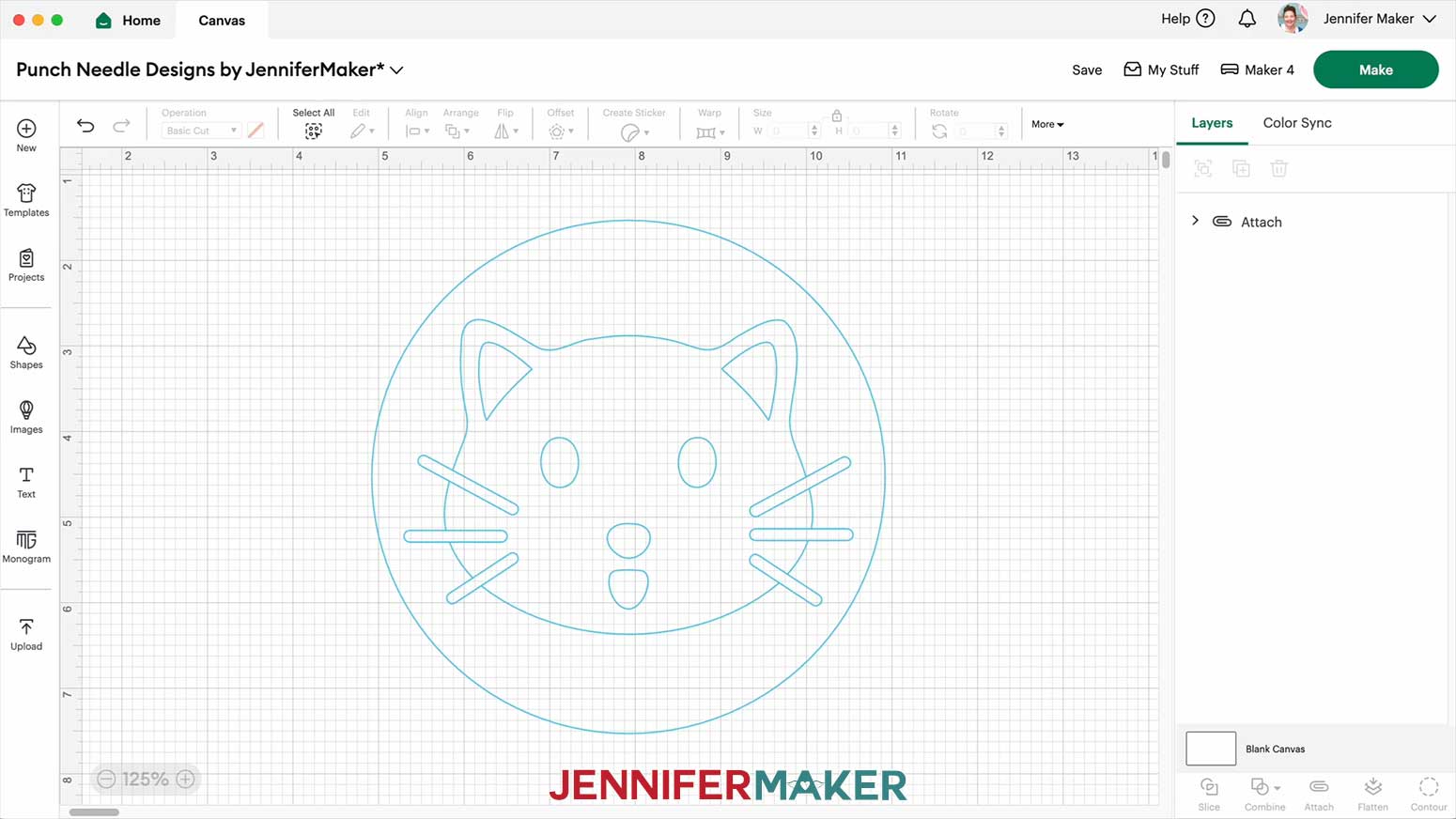 The punch needle design is ready to draw onto the cloth.