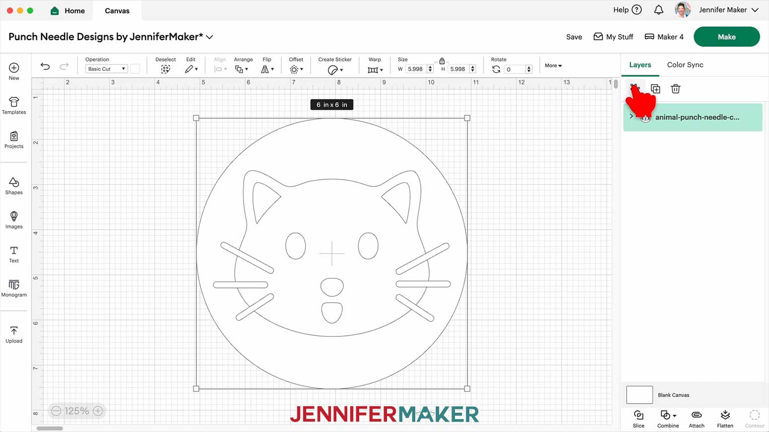 Ungroup the punch needle design on the Design Space Canvas.