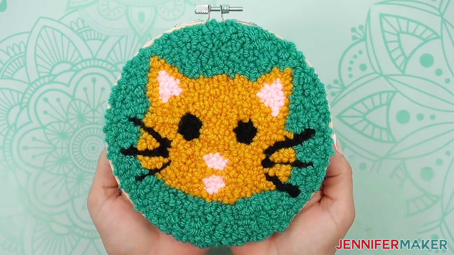 The Cat punch needle design is ready to display.