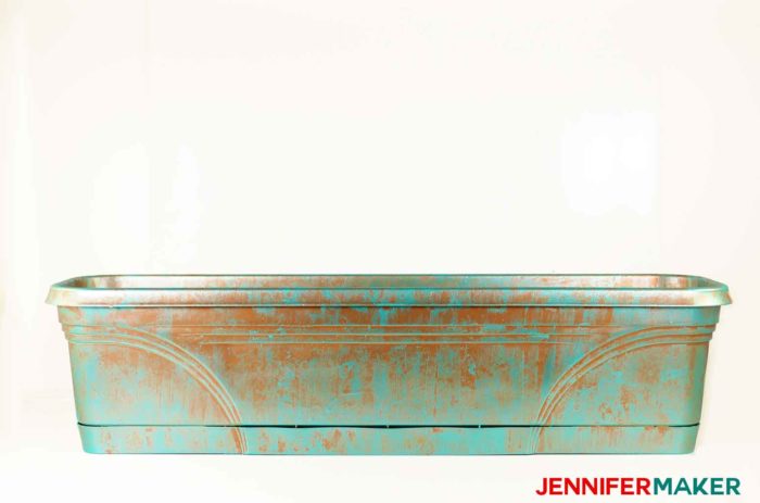 Faux copper patina paint on an old plastic planter