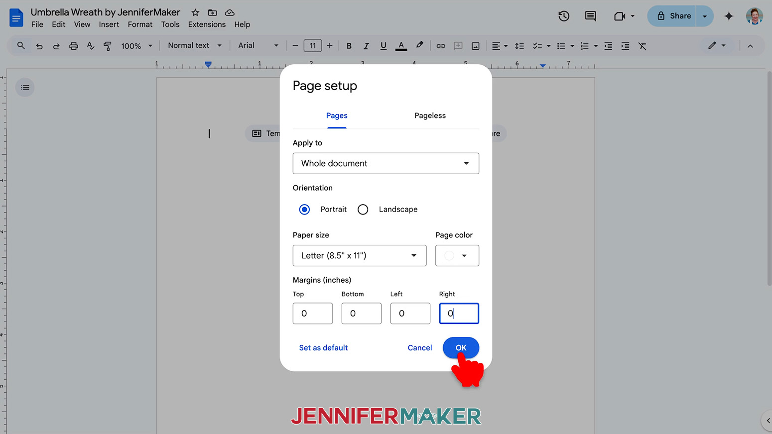 Change the margins of the sublimation umbrella design page to zero for all sides.
