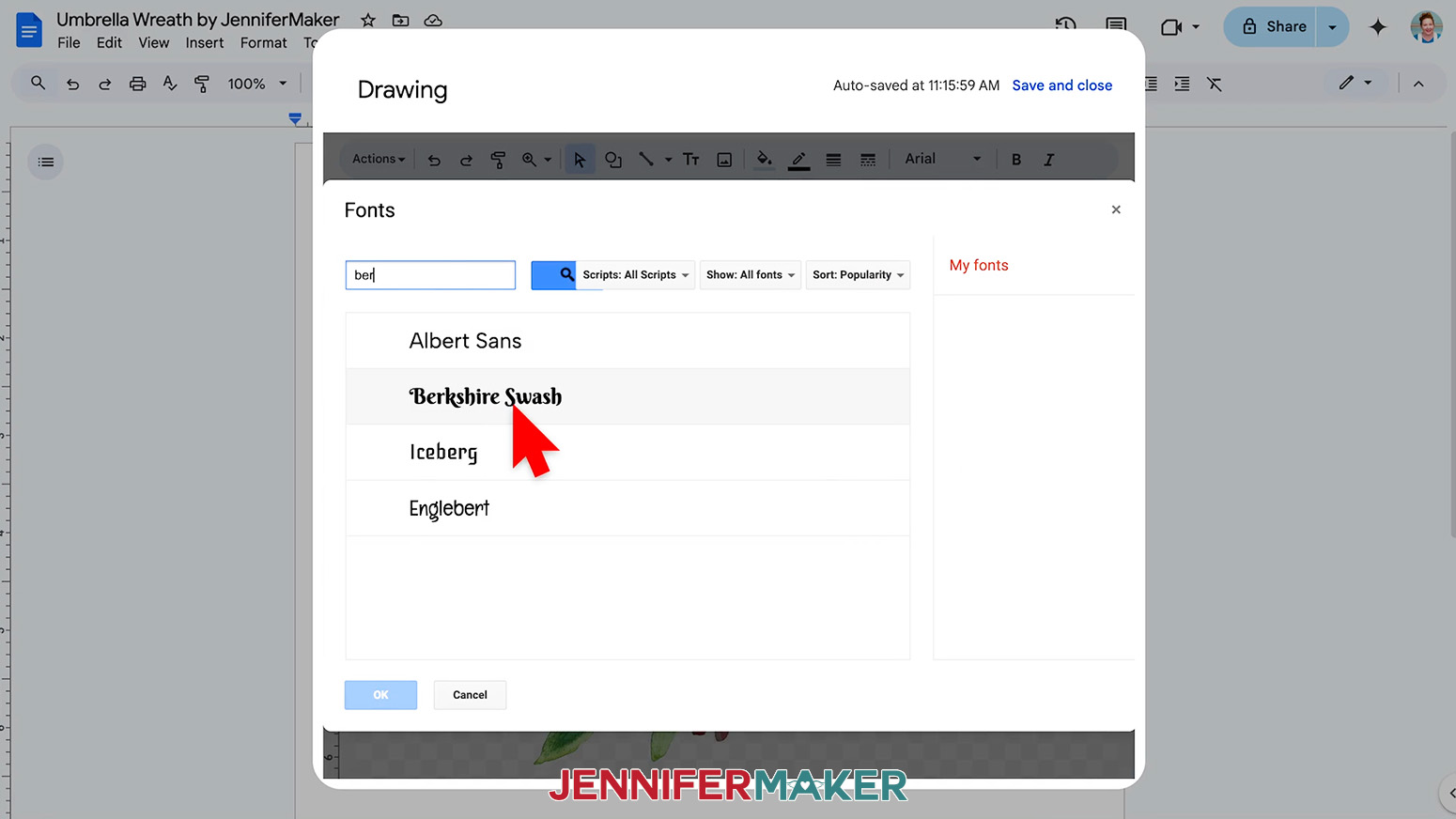 Select a font for the word art to be placed in the sublimation umbrella design.