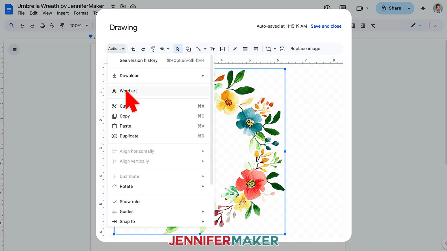 Select Word Art to create the text for the sublimation umbrella design.