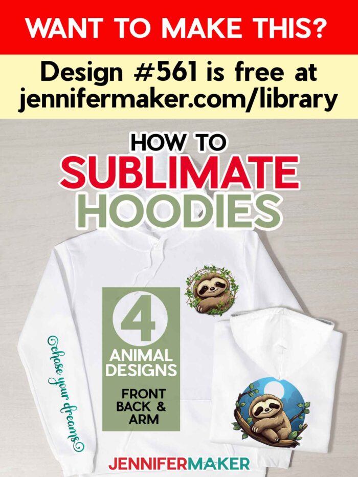 Learn how to sublimate hoodies with JenniferMaker's tutorial! Want to make this? Design #561 is free at jennifermaker.com/library.