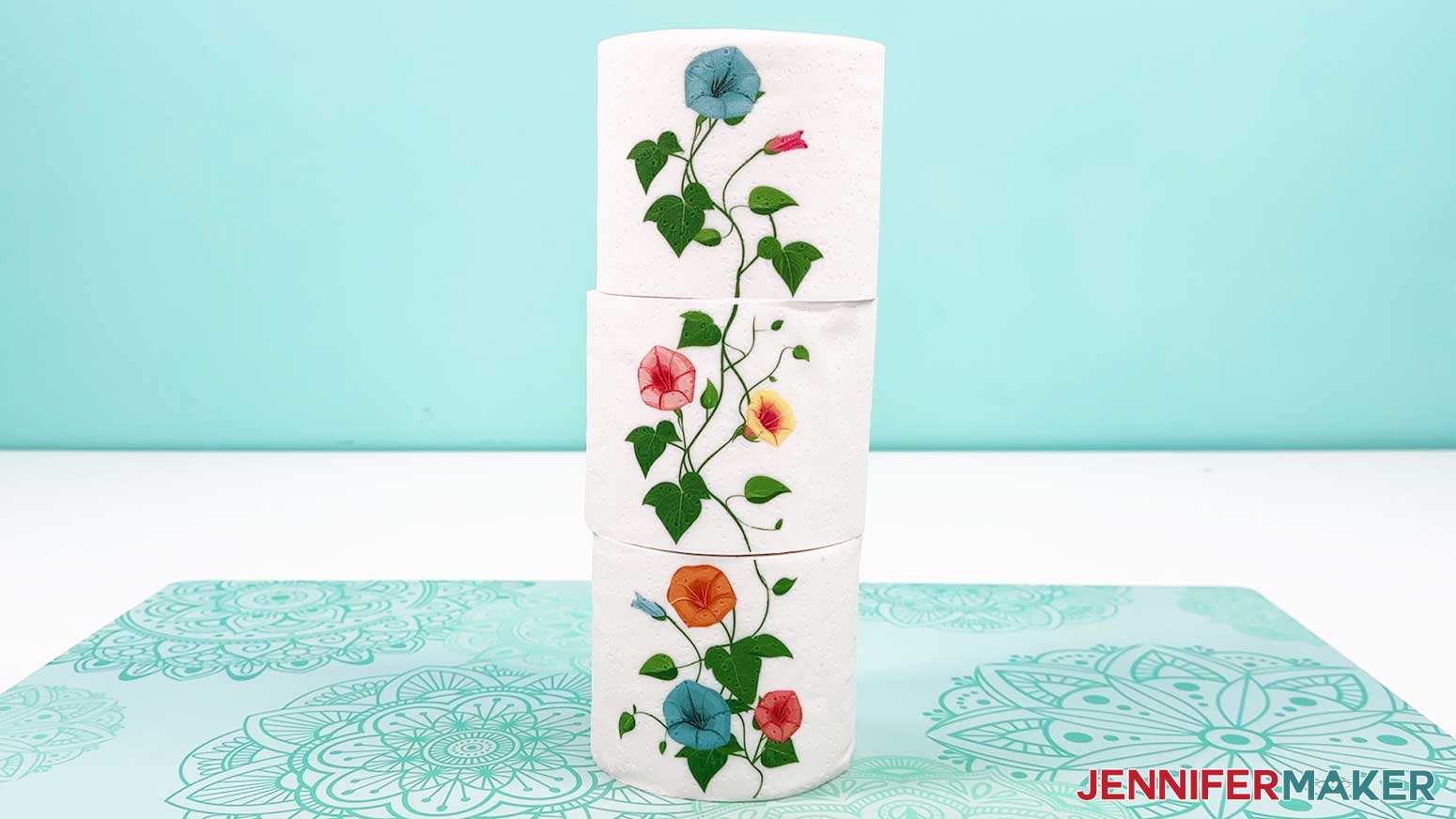 The stacked sublimation toilet paper design is ready to package for gift giving.