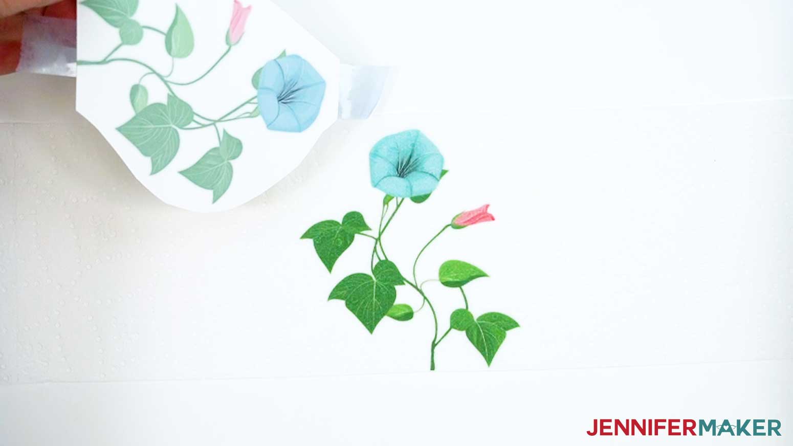 Carefully remove the sublimation print from the toilet paper to reveal the pressed design.
