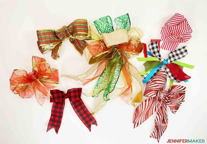 Various ribbon bows featured in the Tie a Perfect Bow tutorial.