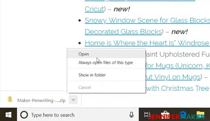 Download a font in Google Chrome in Windows 10 before uploading to Cricut