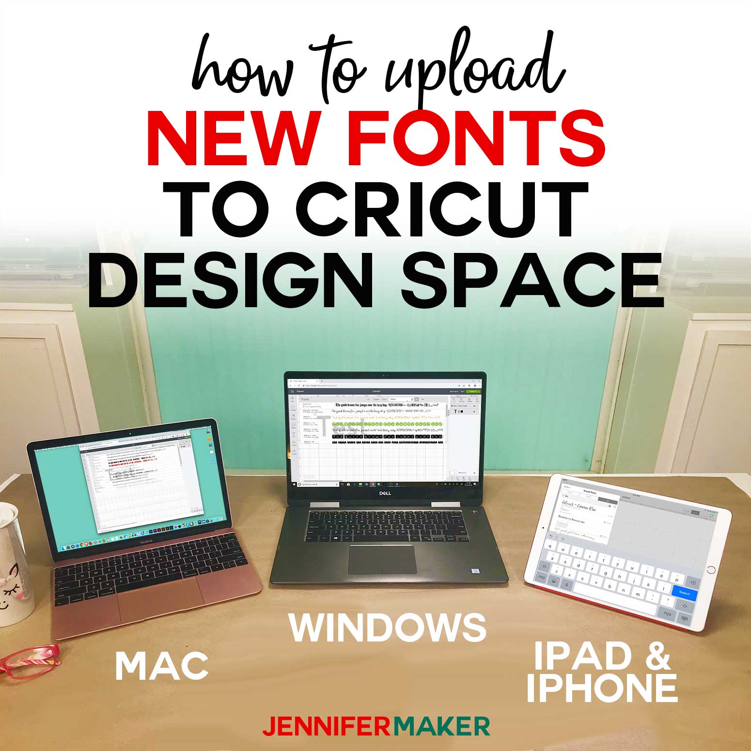 How to Upload Fonts to Cricut Design Space on Windows, Mac, iPad, and iPhone -- tutorial and free font! #cricut #font #designspace #windows #mac #ipad