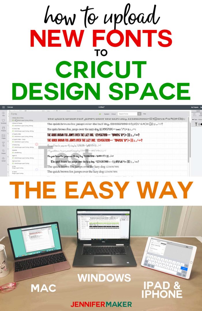 How to Upload Fonts to Cricut Design Space on Windows, Mac, iPad, and iPhone -- tutorial and free font! #cricut #font #designspace #windows #mac #ipad