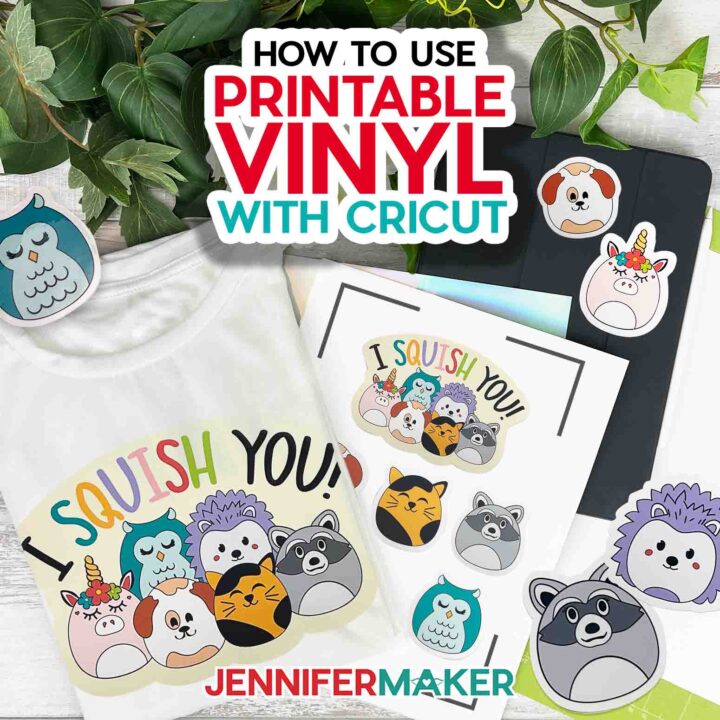 Learn how to use printable vinyl with Cricut! Create adorable plush animal-inspired iron-on T-shirt designs and stickers with JenniferMaker's new tutorial.