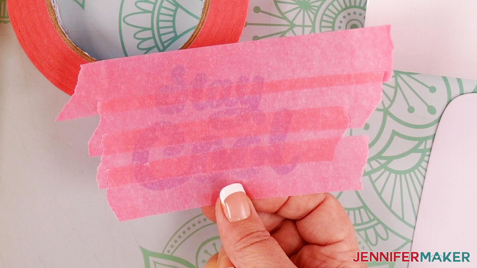 how to use transfer tape stay cool vinyl design with strips of pink painters tape as an alternative to transfer tapes