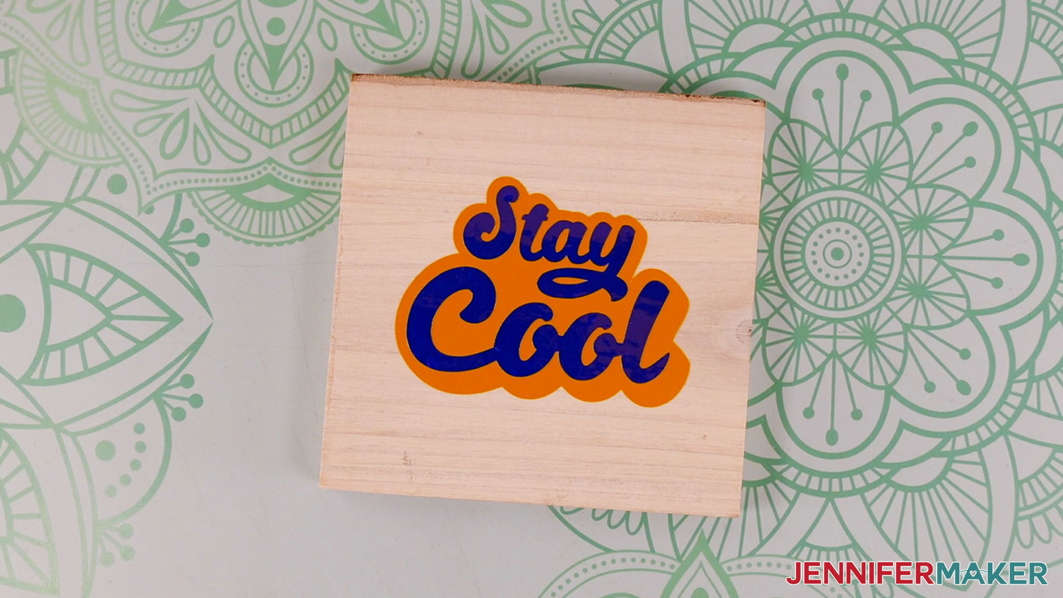 how to use transfer tape stay cool in maize yellow and blue holographic cricut vinyl on a wood blank