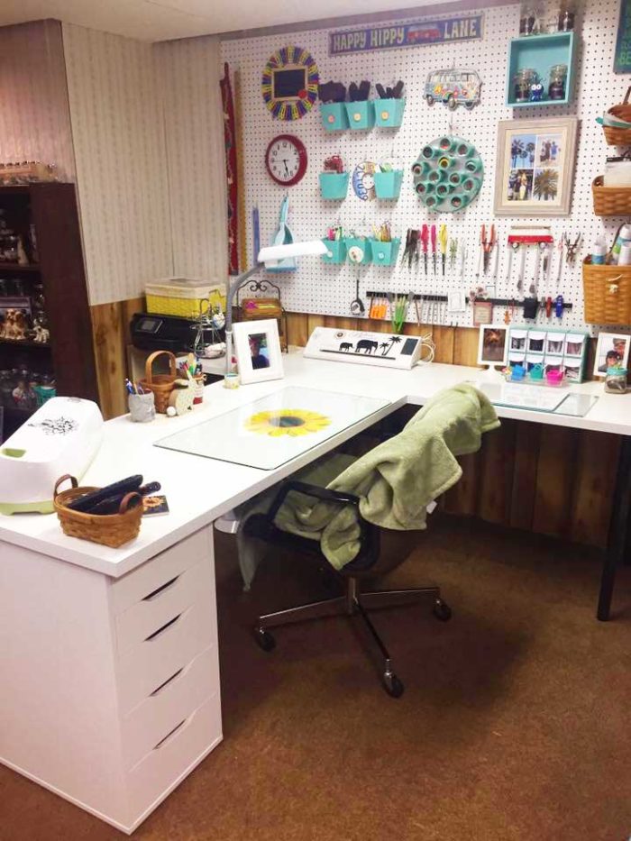 IKEA craft room tables and desk ideas and hacks by reader CIndy Reinert