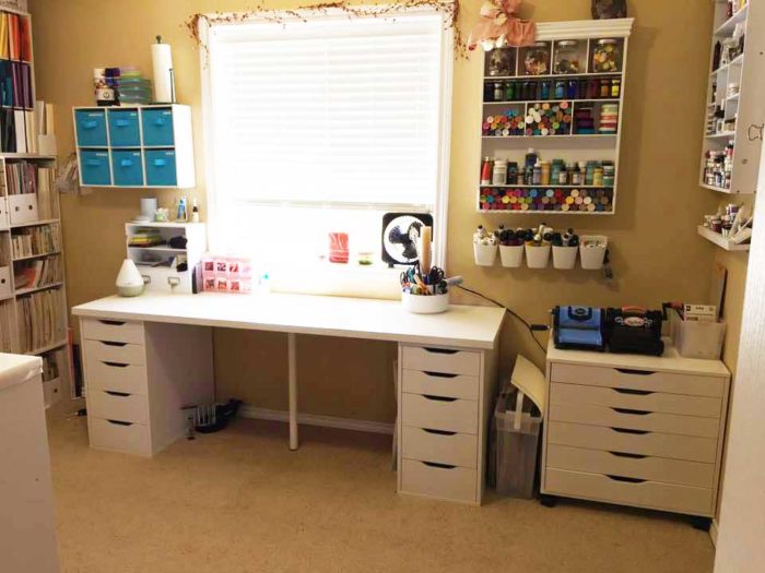 IKEA craft room tables and desk ideas and hacks by reader Heather Carter