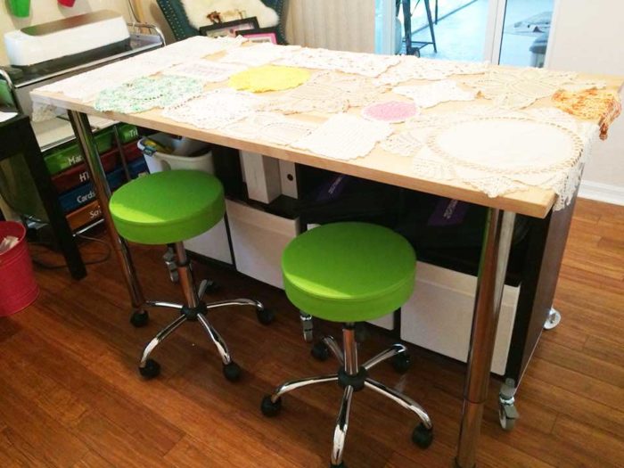 IKEA craft room tables and desk ideas and hacks by reader Kerry VanScoik