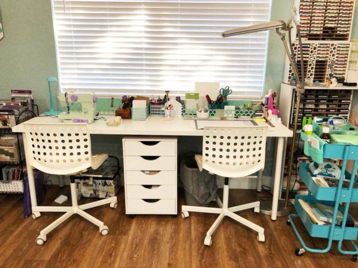 IKEA craft room tables and desk ideas and hacks by reader Nancy Smith