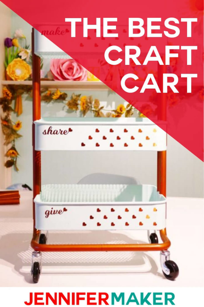 The Ikea Raskog Cart is the best craft card on wheels. You can store your favorite crafting tools for easy access. Decorating your craft card will add a personal touch to your space. #vinylprojects #diy #tutorial #craftprojects #craftroom