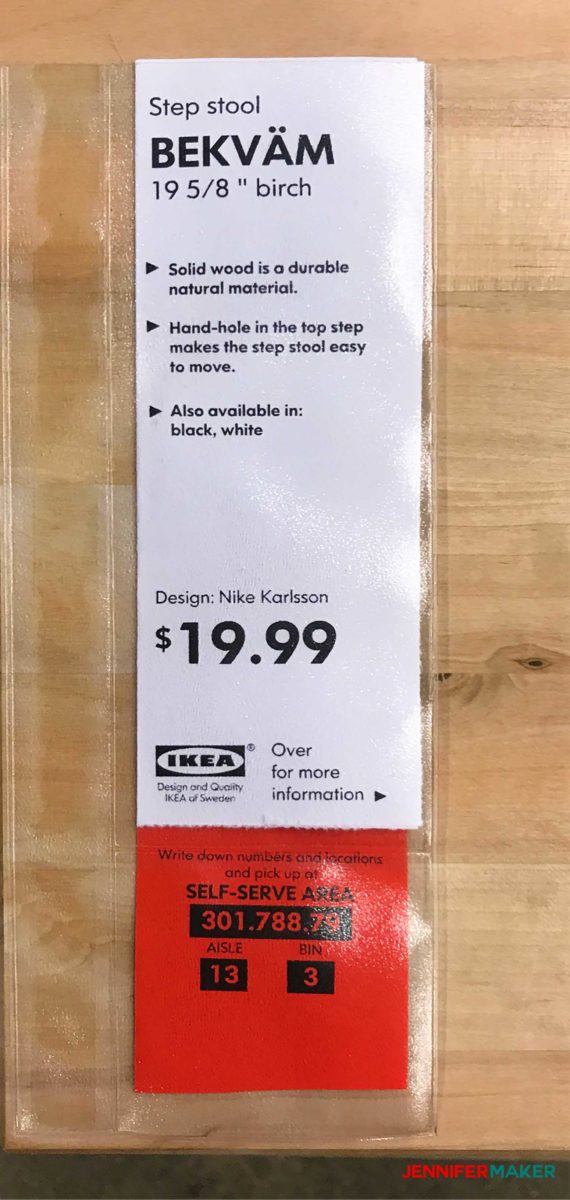 IKEA tag showing information, item number, and self service warehouse locations - a useful IKEA shopping tip