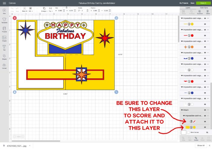 Uploading the fabulous birthday impossible card template to Cricut Design Space