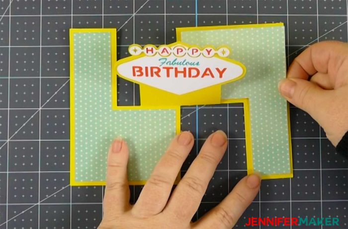 Putting the panels on the fabulous birthday impossible card