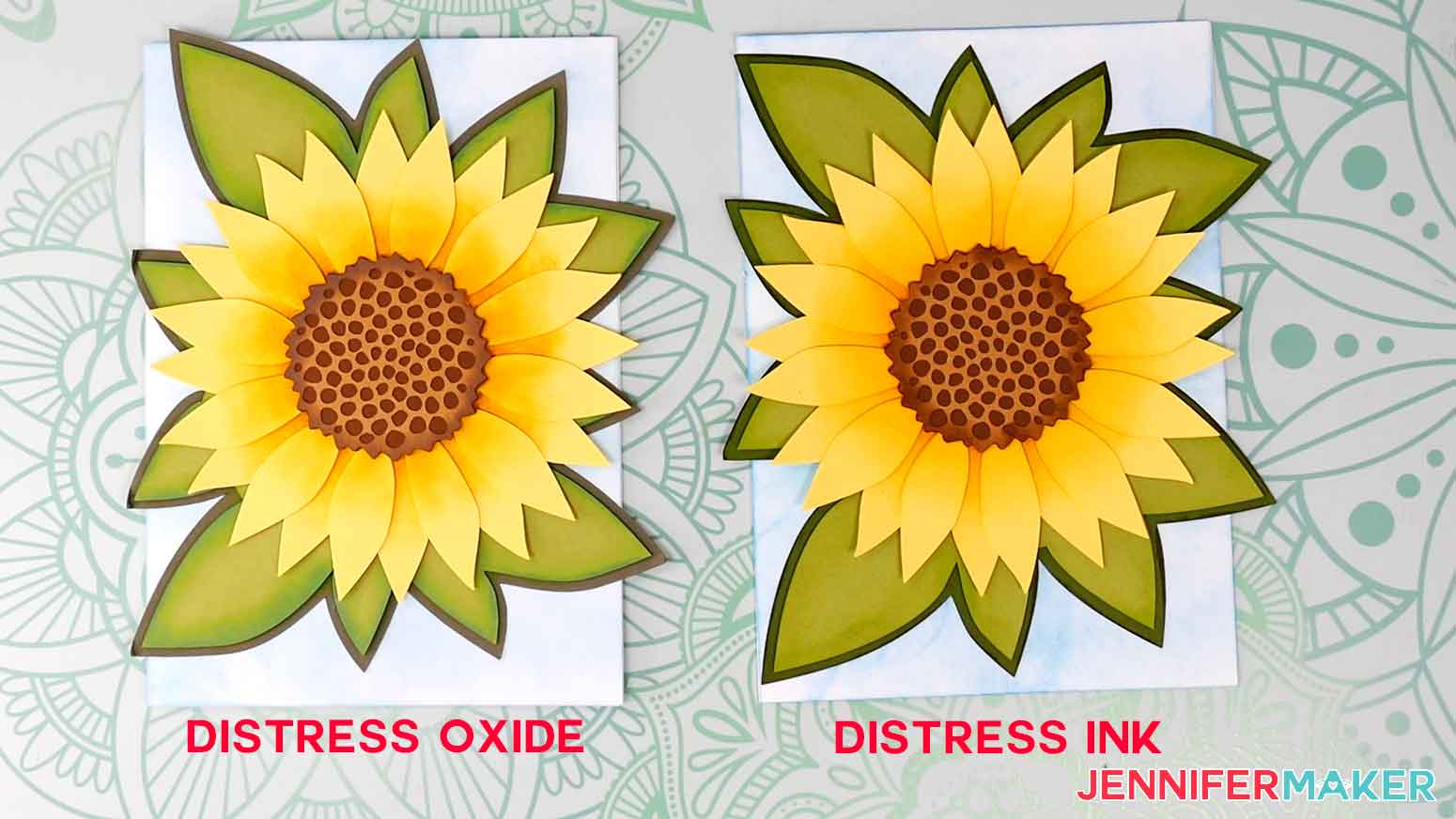 Finished inked sunflower cards with both distress oxides and distress inks.