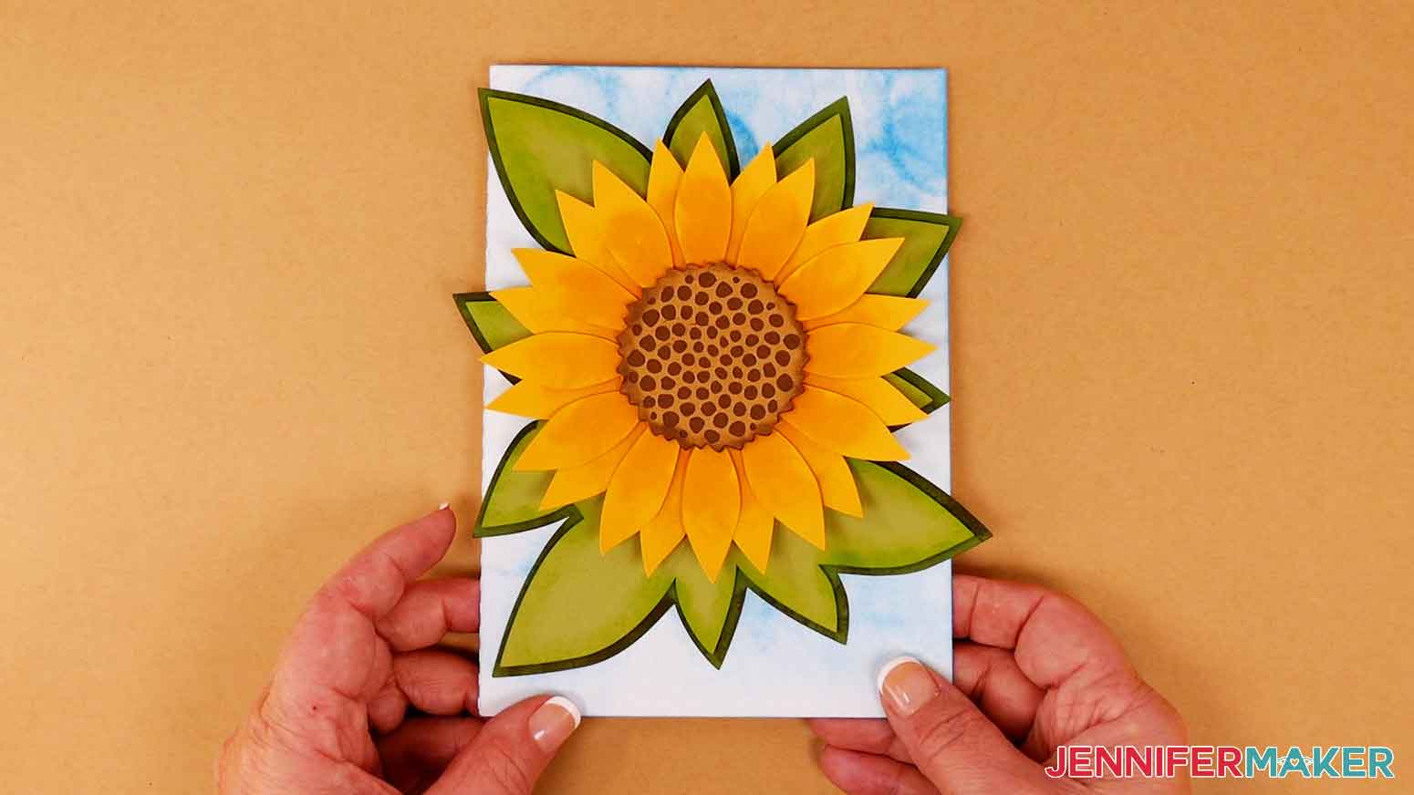 Complete layered sunflower card design for Ink Cardstock Edges project.