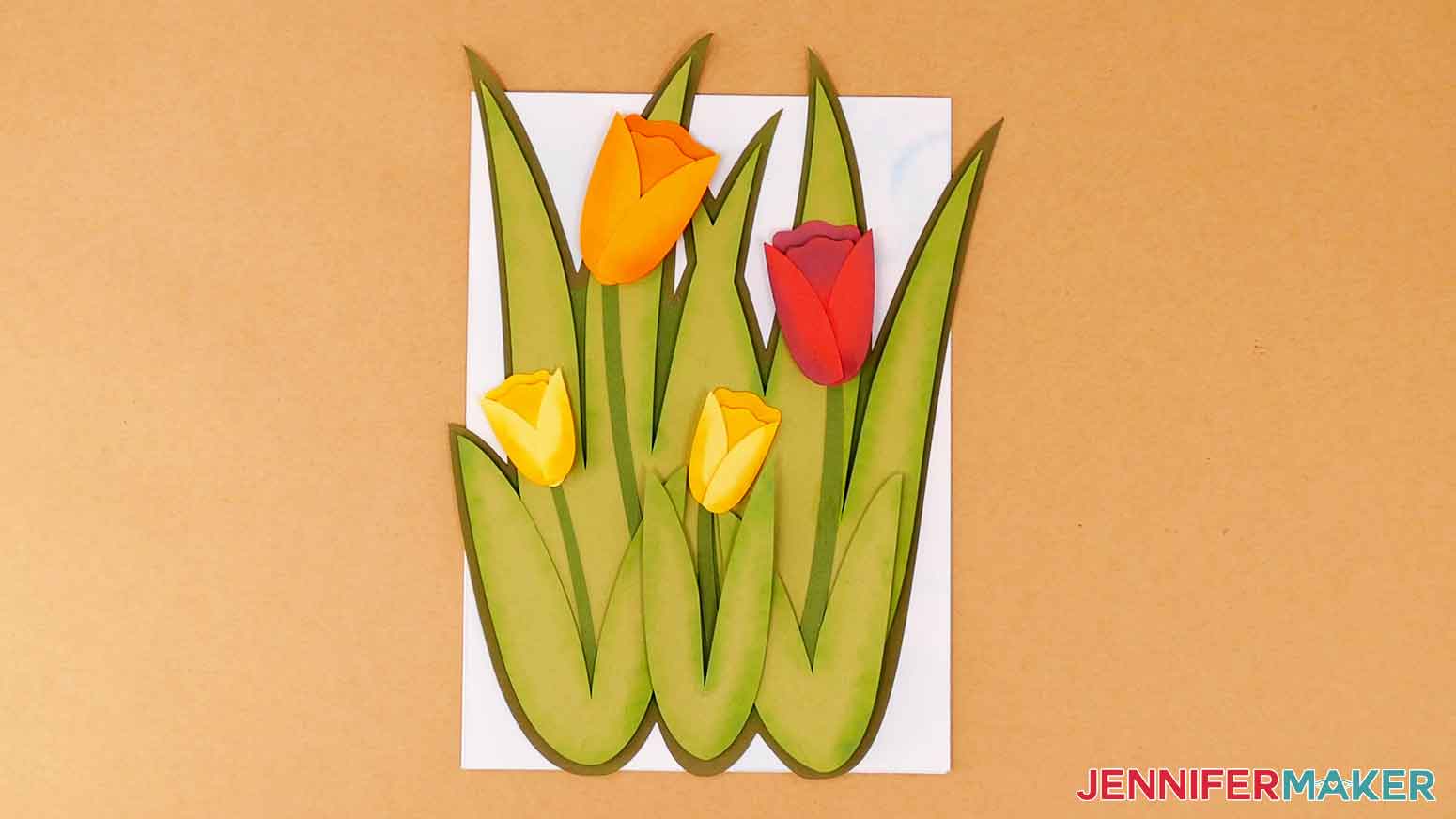 Complete layered tulip card design for Ink Cardstock Edges project.