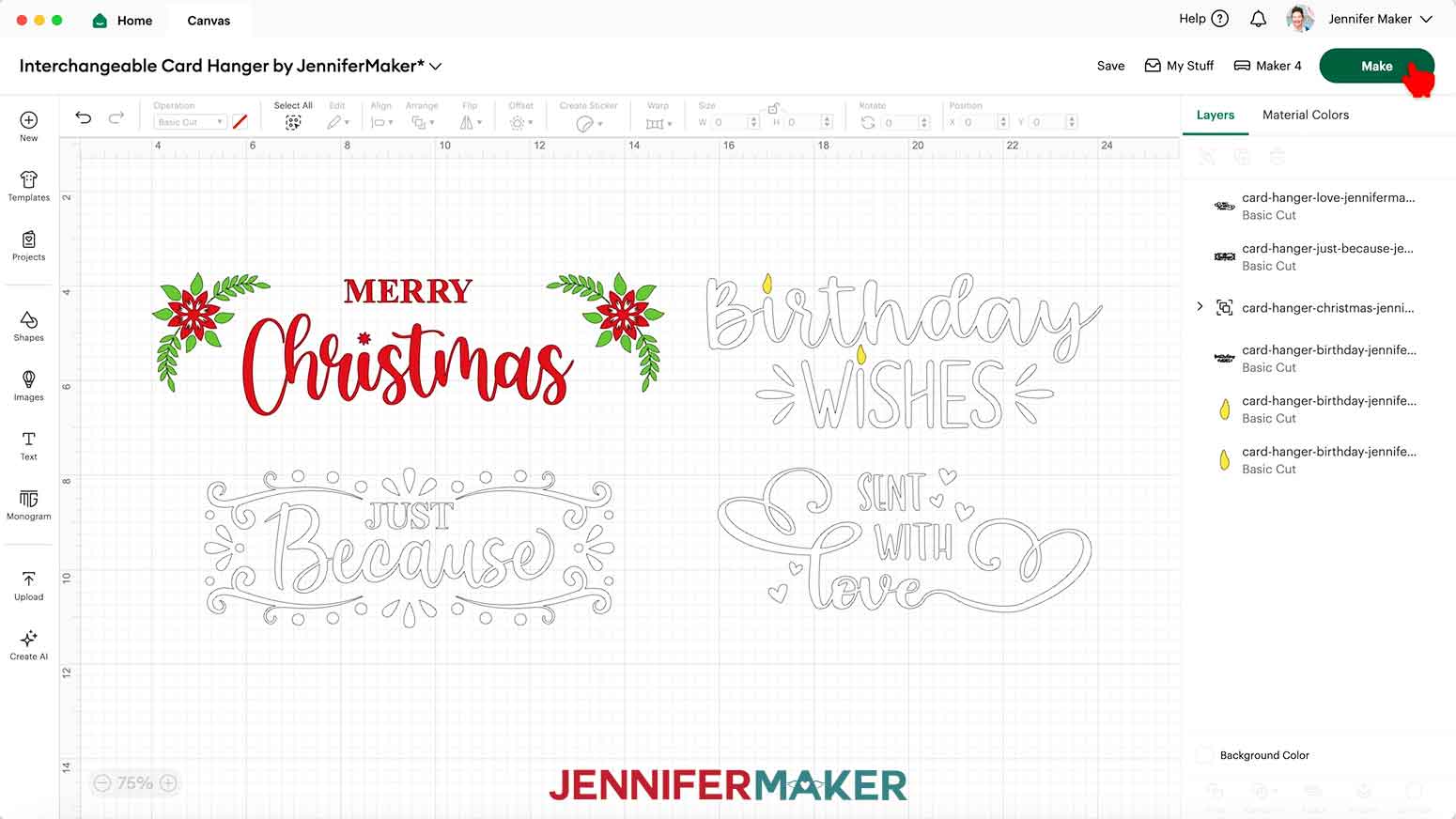 When all of the design colors are set, click Make in the upper right corner of the Design Space window.