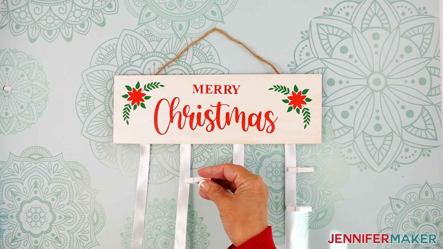 Apply mini clips to the strands of ribbon for the cards.