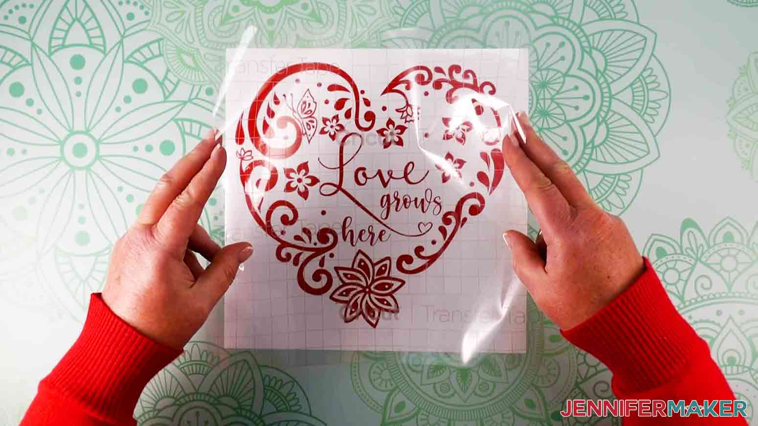 Applying transfer tape to intricate hearts decal
