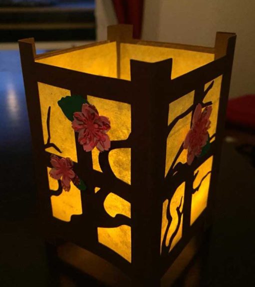 Japanese Paper Lantern with paper flowers by reader Peg Elliott
