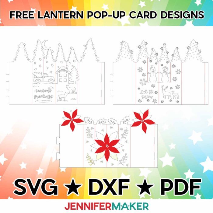 Get my free easy lantern pop-up card designs at jennifermaker.com/library. SVG, DXF, and PDF.