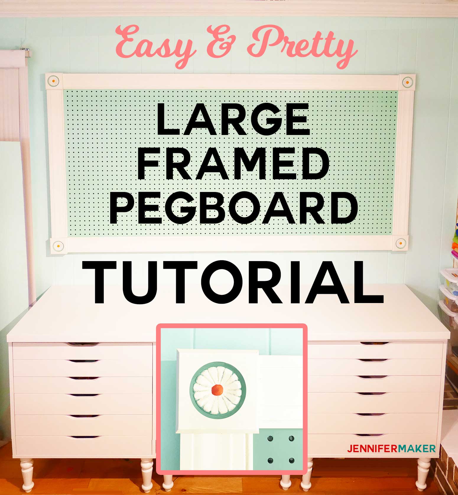 Large Framed Pegboard DIY Tutorial | How to Hang on Wall of Craft Room | Mounting Instructions | #pegboard #craftroom #organization