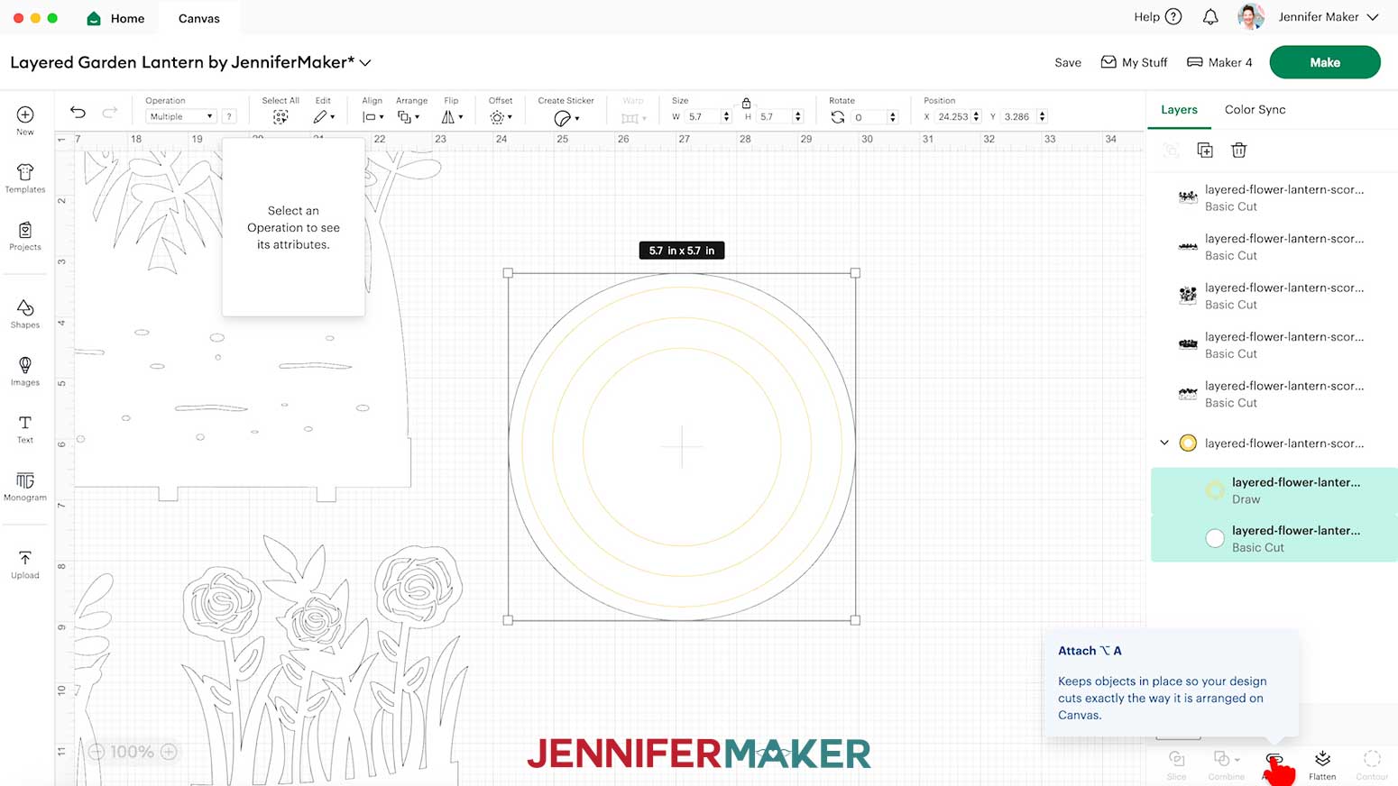 Select the draw layer and the base cut layer and click the Attach icon.