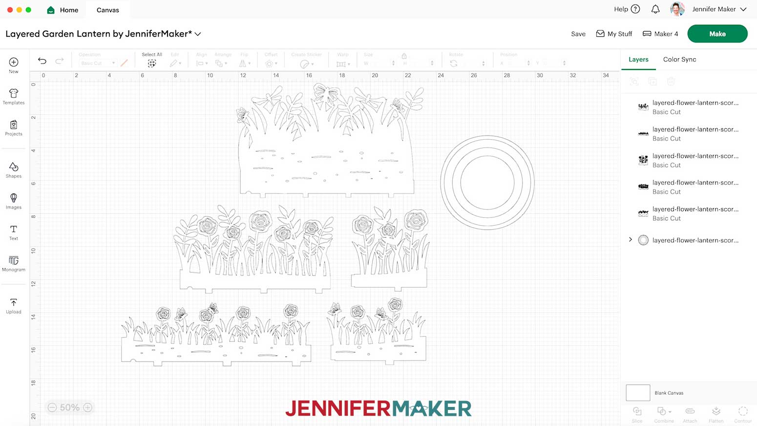Ungroup and spread out the lantern layers on the Design Space canvas.