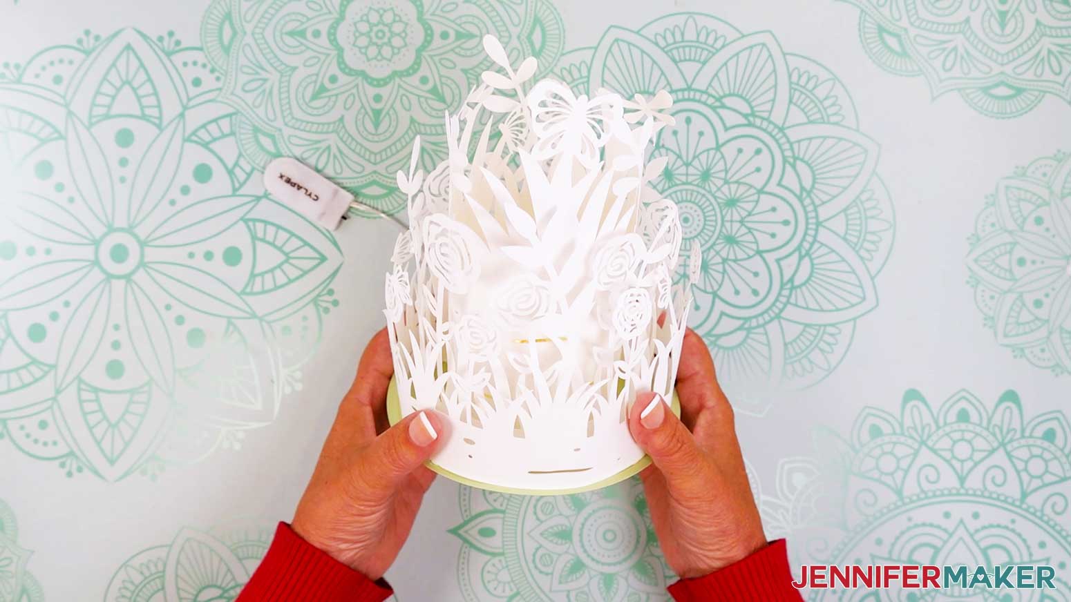 The layered garden lantern is fully assembled and ready for display.