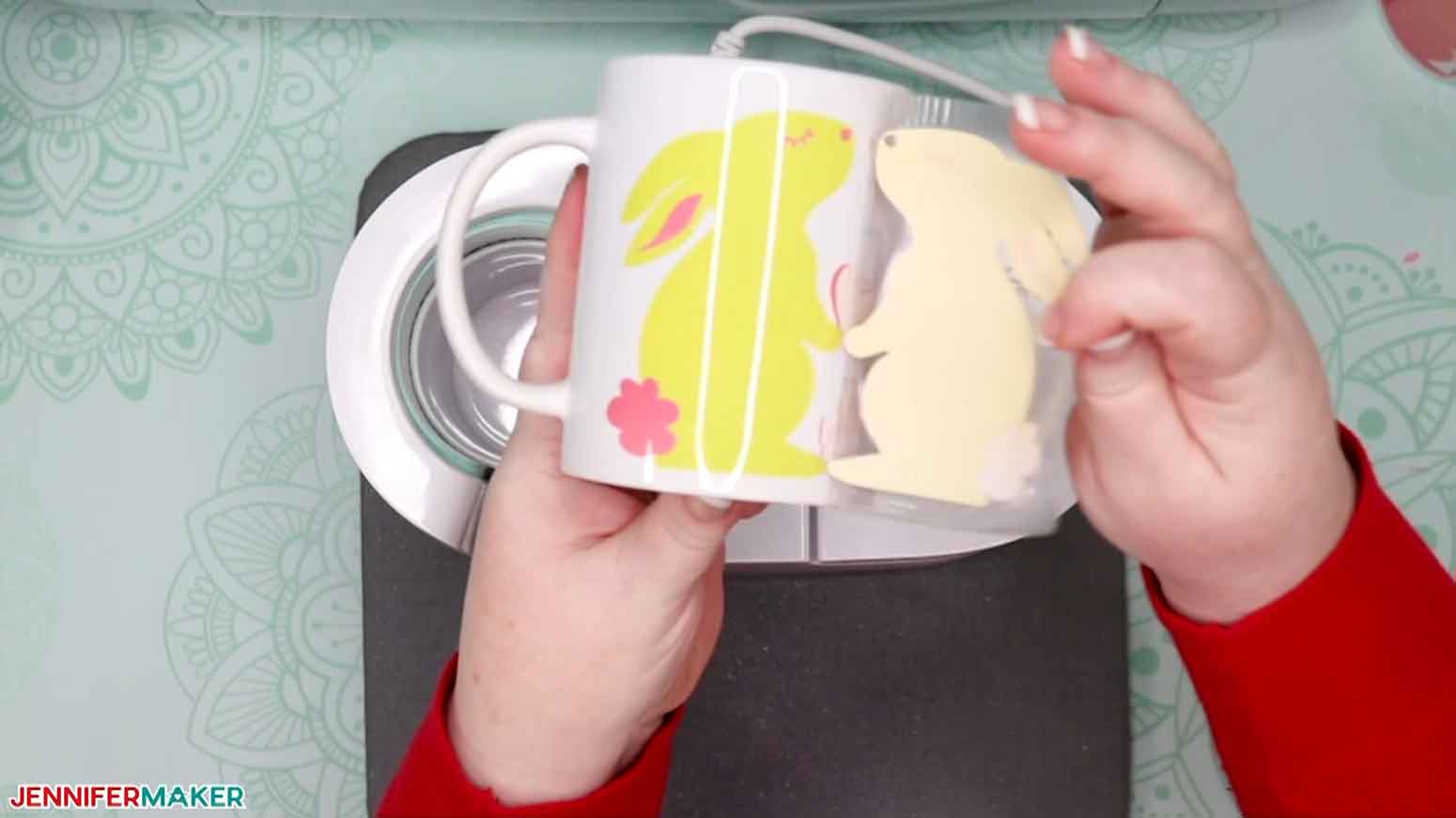 Revealing the layered Infusible Ink mug with a cute yellow and pink bunny