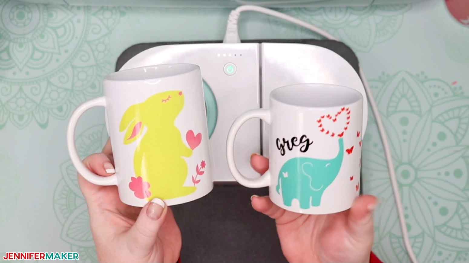 Cute animals in multiple colors made with a layered Infusible Ink mug technique