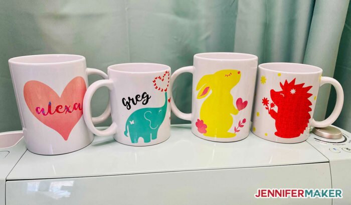 Make layered Infusible Ink Mugs with cute and colorful animal designs and names with Sublimation Tips to Save Money 
