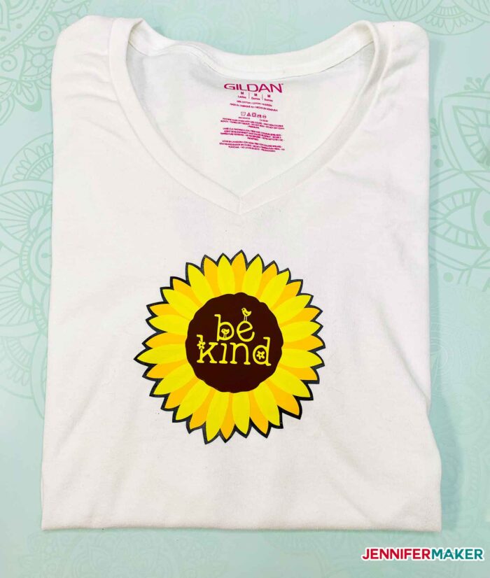 Multi layered iron-on vinyl t-shirt with a sunflower