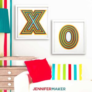Layered Letter Paper Wall Art in a white living room in frames