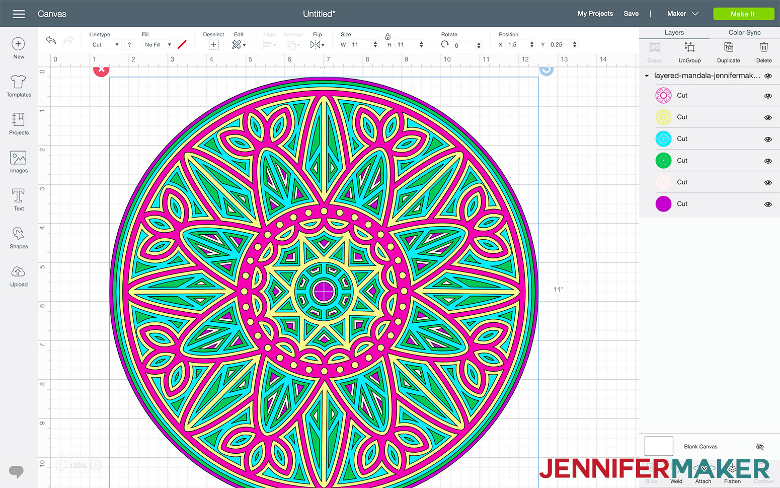 This is what the layered mandala looks like in Cricut Design Space