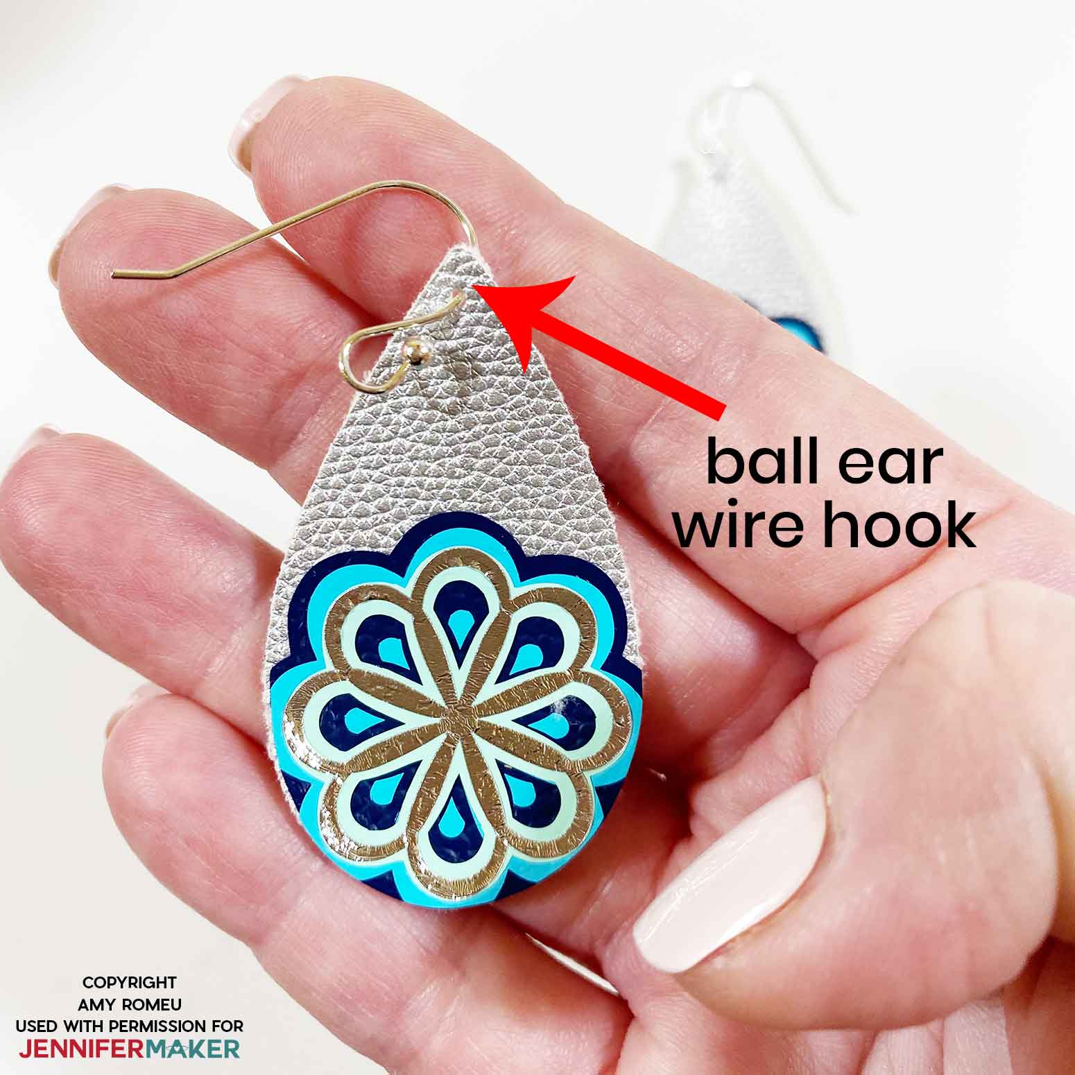 hanging earring with a ball ear wire hook