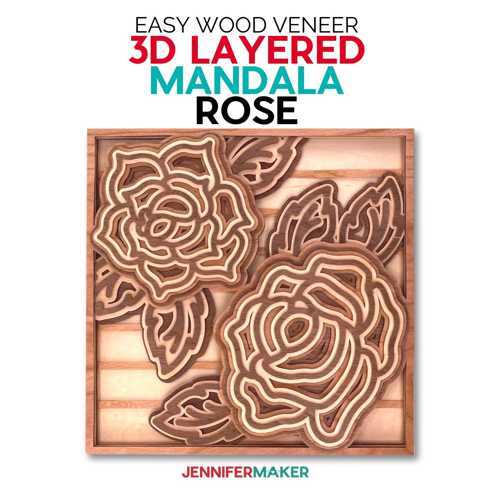 Finished 3D layered rose with wood veneer