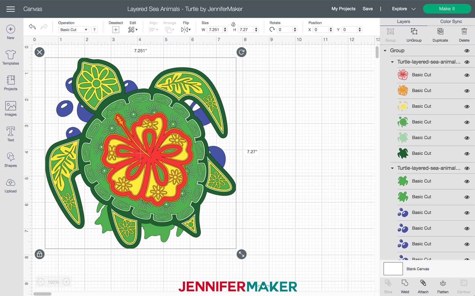 Turtle Layered Sea Animals SVGs file imported into Design Space