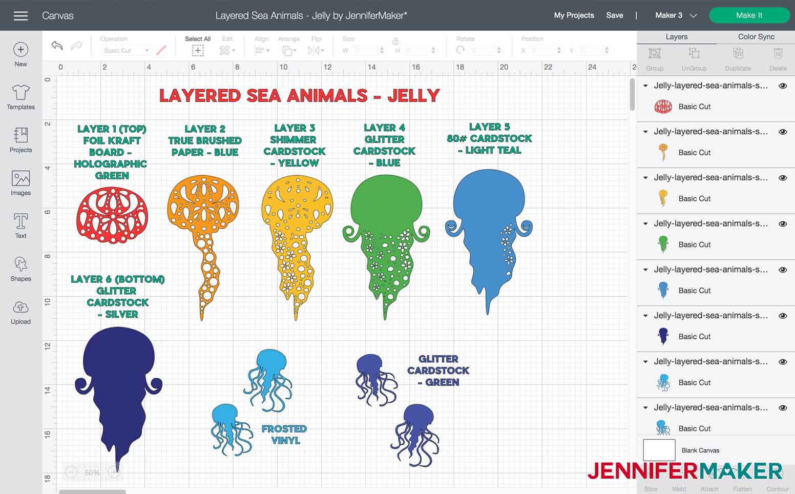 Layers and materials used to make Jelly Layered Sea Animal