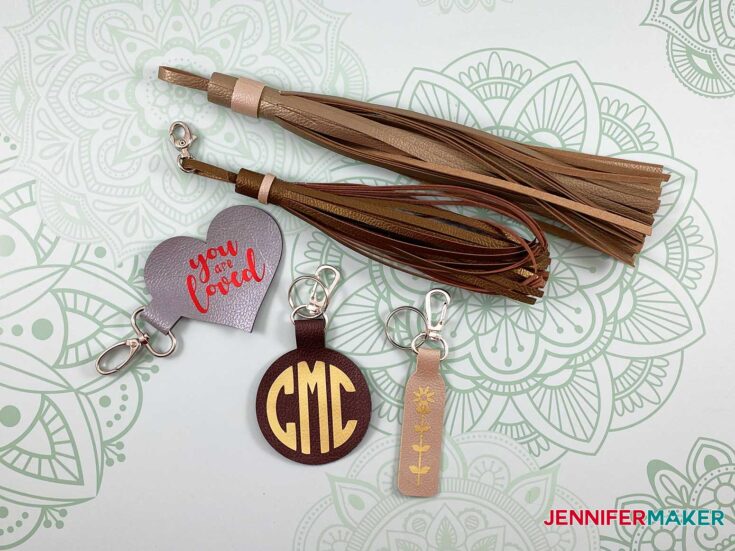 Red Monogram Leather Keychain - Small Print