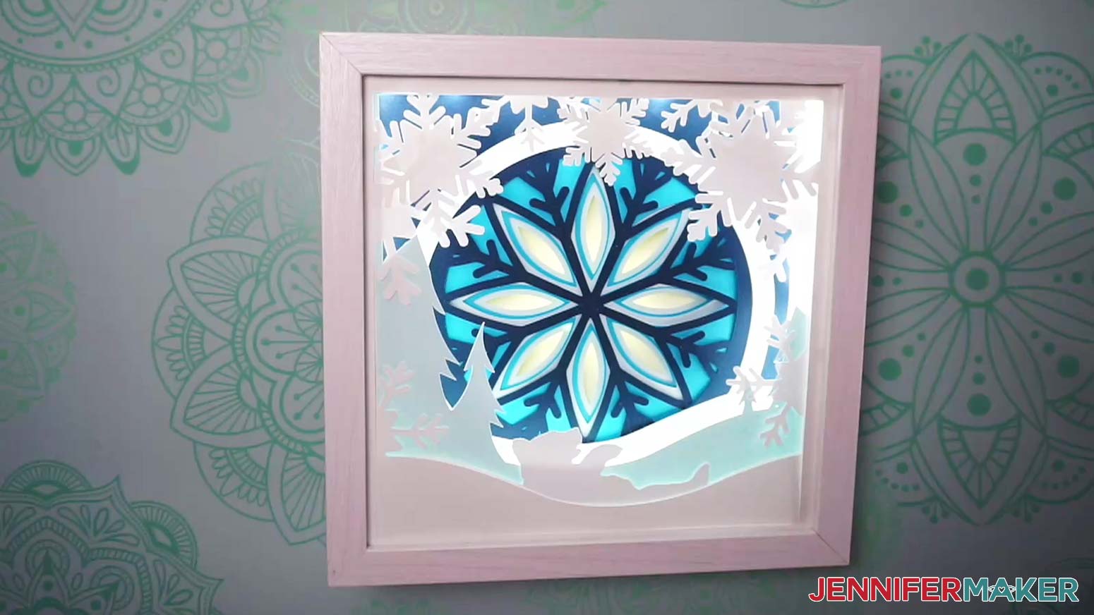 how to light up a shadow box with a winter scene and cute polar bear